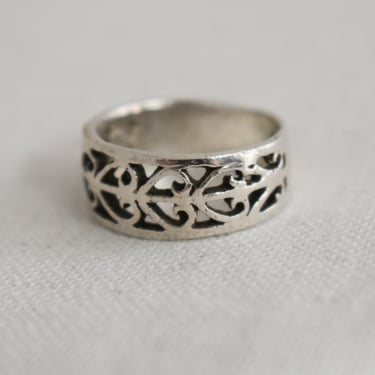 1990s Sterling Silver Heart Filigree Ring, Size 8.5 