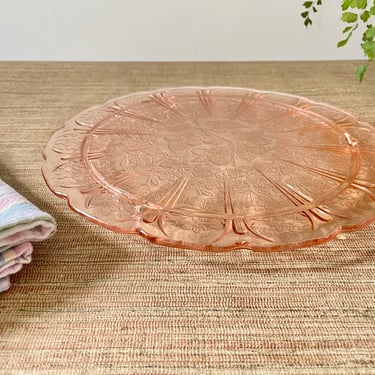Vintage Pink Cherry Blossom Cake Plate - Footed Pink Cake Plate - Jeannette Glass Company 1930-1939 - Pink Depression Glass - Wedding Decor 