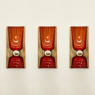 Set of 3 Mid-Century Modern Ceramic Wall Lamps | 1960s 