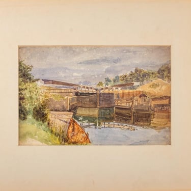 H.E. "Old Windsor Lock" Watercolor on Paper, 1870