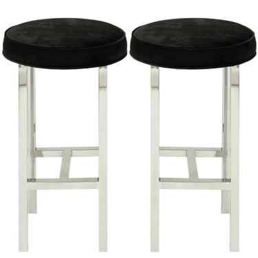 Pace Collection Pair of Bar Stools in Polished Stainless Steel 1968 - SOLD