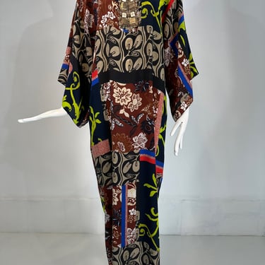 Oscar de la Renta Spring/Summer 2012 Jewel Neck Mix Print Silk Caftan XS