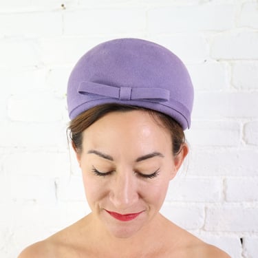 1950s Lavender Wool Felt Hat | 50s Purple Bubble Hat | Henry Pollak 