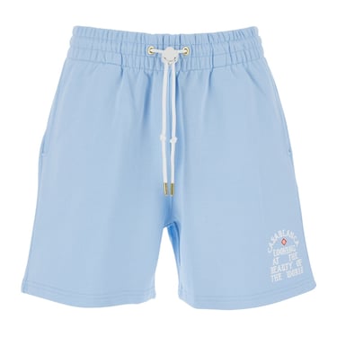 Casablanca Light Blue Bermuda Shorts With Elastic Waist And Printed Logo On The Front In Cotton Man