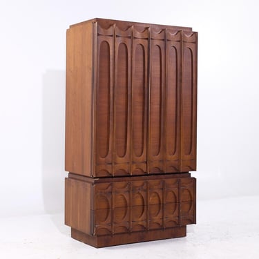 Tobago Brutalist Mid Century Walnut Armoire Dresser - mcm 
