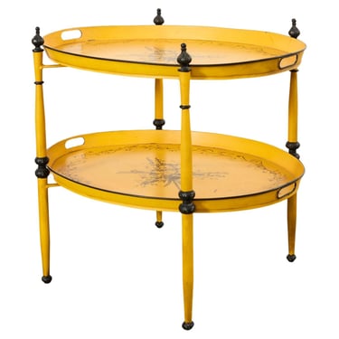 Country French Provincial Style Two-Tier Tole Tray Table