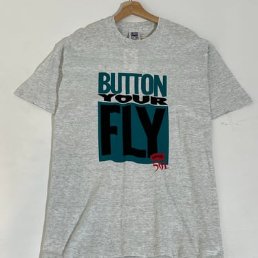 Vintage 1990's Grey Levi &quot;Button Your Fly&quot; T-Shirt Sz. XL