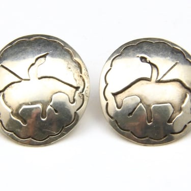 Vintage Sterling Silver Wounded Indian Round Earrings Button Post Back Circle 