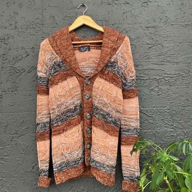 Rust and Gray 1970s Cardigan Sweater
