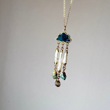 Cloud Pendant with pearl and gemstone drops 