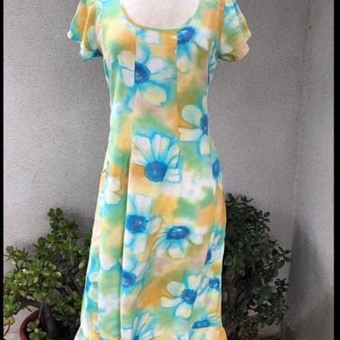 Vintage Jams World pastels floral mid length long beach resort dress with tie back size Small 