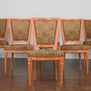 French Louis XVI Style Square Back Provincial Painted Dining Chairs - Set of 6 