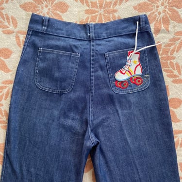 Vintage 70s Roller Skate Patch Denim Jeans Pants As Is by TimeBa