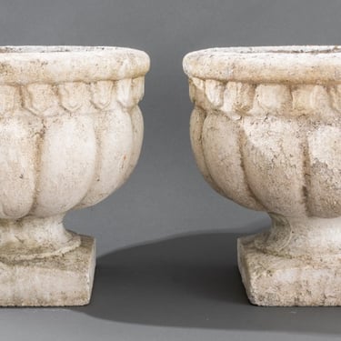 Classical Manner White Painted Cast Stone Urns, Pair