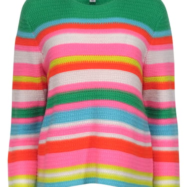 Autumn Cashmere - Green, Pink, & Multicolor Stripe Cashmere Sweater Sz L