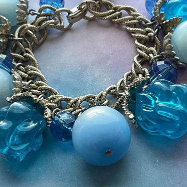 chunky lucite charm bracelet vintage blue moon glow beads 