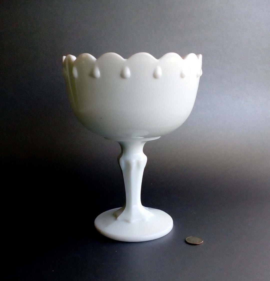 Vintage Pedestal Bowl outlets Indiana Milk Glass Compote Scalloped Rim Centerpiece Dish