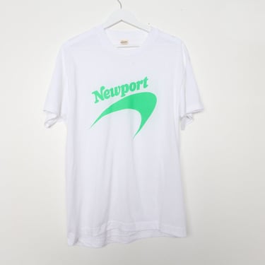 Vintage 80s NEWPORT vintage cigarette t shirt SCREEN STARS tshirt white and neon green-- size xlarge 