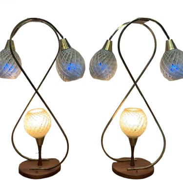 Mid Century Modern Space Age Atomic Lucite Spaghetti Globe Table Lamp - Pair
