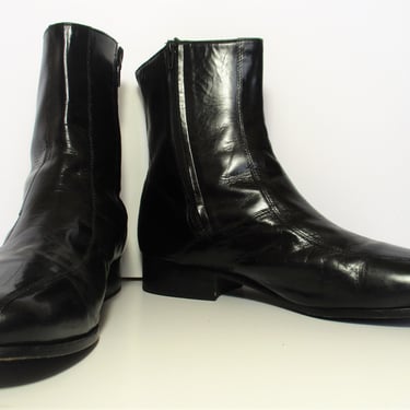 Mens Vintage Boots, Nunn Bush Black Leather Ankle Boots, size 14D men, Vintage Shoes 