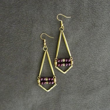 Geometric purple and gold mid century modern earrings 