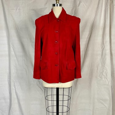 Vintage 1950s Butter Soft Suede Cherry Red Women's Casual Sport Jacket Coat Button Front 