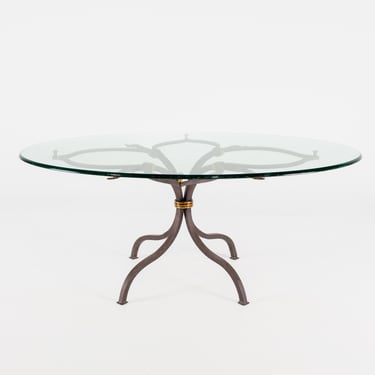 Baker Style Clover Iron and Glass Coffee Table 