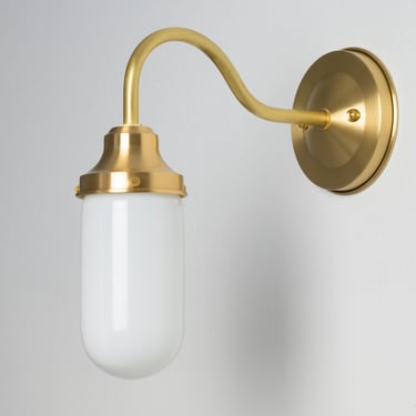 White or Clear Tube Style Shade - Gooseneck Wall Sconce - Task Lighting - Brass Wall Lamp - Kitchen Fixture 