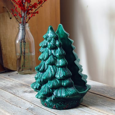 Vintage Christmas tree napkin holder / Holland Mold ceramic tree napkin holder / vintage Christmas decor / retro Christmas / card holder 