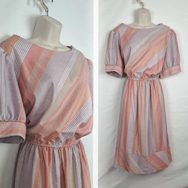 Vintage 80s Coral & Purple Stripe Dress 