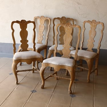 Set of Five 18th C. Baroque Swedish Yellow Dining Chairs