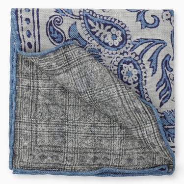 Brunello Cucinelli Scarf With White/Blue Navy Pattern In Linen And Silk Men