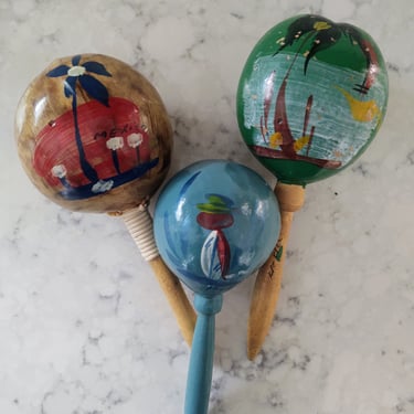 Painted & Vibrant Mexican Maracas - Set of 3 - Year Unknown 