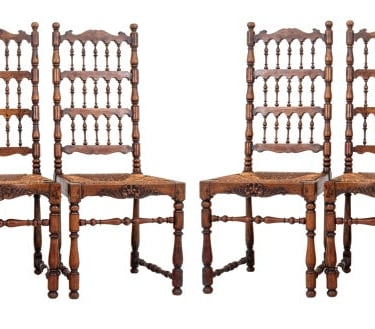 Aesthetic Movement Oak Dining Chairs. Set of Eight
