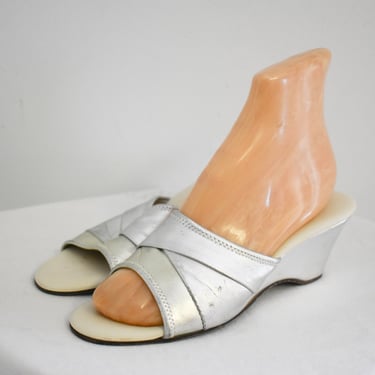 1960s Daniel Green Metallic Vinyl Wedge Slippers 