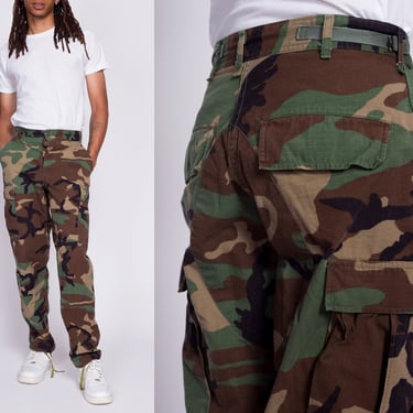 Vintage Camo Cargo Field Pants - 25"-30" Waist | Unisex Military Olive Drab Camouflage Army Trousers 