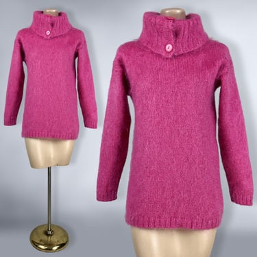 VINTAGE 80s Fuzzy Hot Pink Mohair Sweater by Interim Size M  | 1980s Furry Jumper Sweater | VFG 