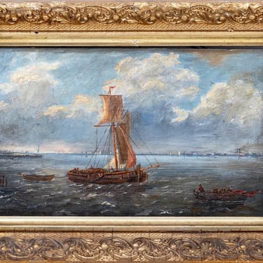 Dutch School Fishing Scene Oil on Panel, 19th C.