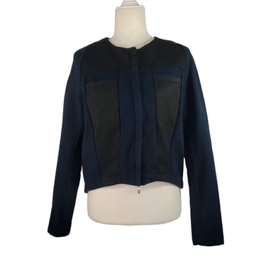 New European Culture Zipper Sweater Crop Motorcycle Jacket Navy Blue/Black Small 