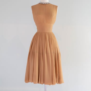Stunning 1950's Traina Norell Silk Chiffon Cocktail Dress / Small
