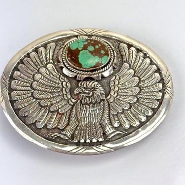 Vintage Artisan 800 Silver Eagle Turquoise Belt Buckle Southwestern Navajo 