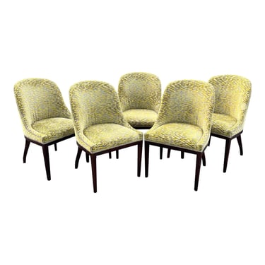 Upholstered Studded Back Slope Arm Chairs - Set of 5 