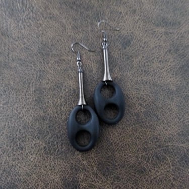 Bold black rubber and gunmetal earrings 