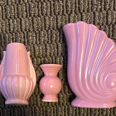 Pretty in Pink, Vintage Old Ceramic Vases~ Beautiful Rose Peony Tones~ Mix Match Set~ Old Fiesta, HLG  Style~ Instant Collection of MCM vase 