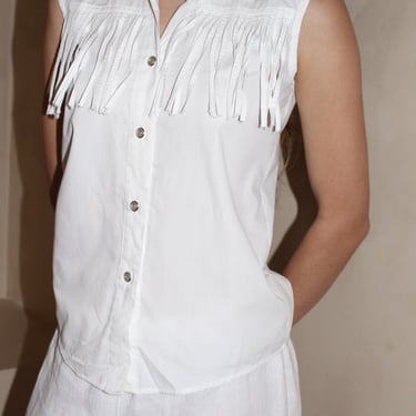 Vintage Ivory Fringe Sleeveless Shirt