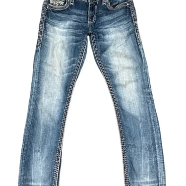 Rock Revival Yui Blue Denim Easy Straight Designer Jeans Fit 33 See Measurements