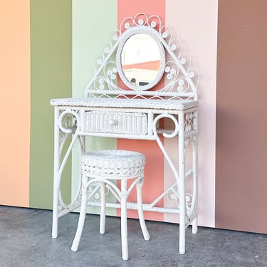 Sweet Wicker Vanity and Stool