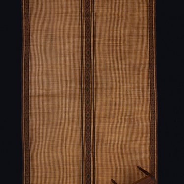 Very Nice Simple Early Tuareg Carpet with 3 Decorative Stripes and an Elaborate Leather Fringe