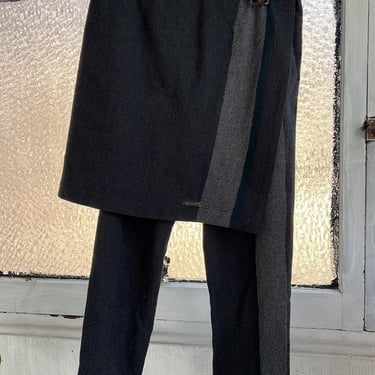 Y2K vintage Yohji Yamamoto Y’s dark grey, light grey and teal striped wool pants & skirt set 