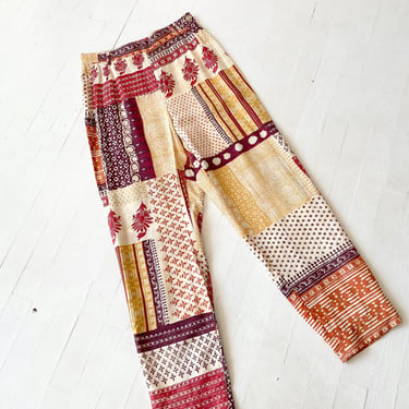 1990s Block Print Silk Cropped Pants 